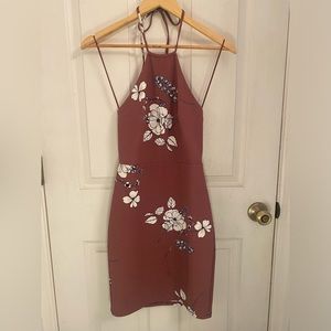 Express XXS Mauve Floral Halter High Neck Body Con Mini Dress